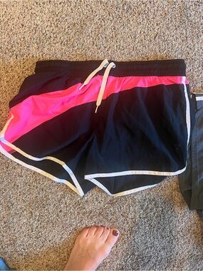 Women’s Black & Hot Pink Athletic Shorts with White Trim